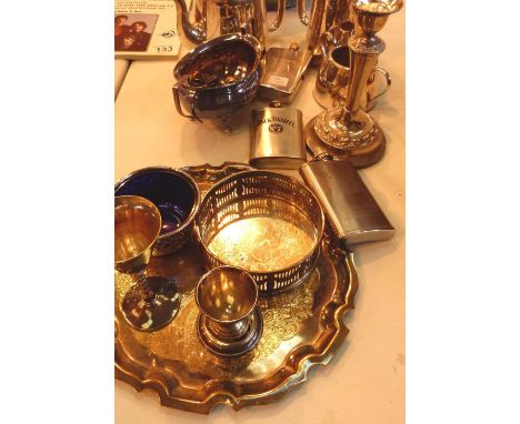 Box of mixed silver plated items, including candlestick and tea set etc