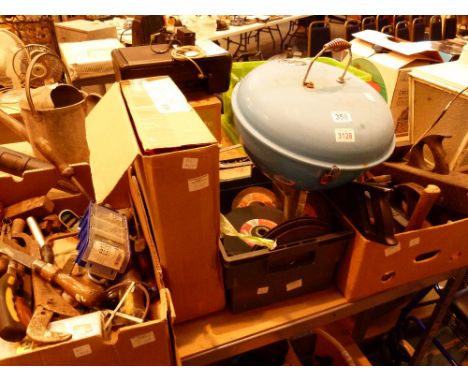 Selection of tools including planes, cutting discs, polishing mop pads etc