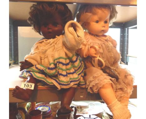 Chiltern black and white dolls, H: 48 cm and 50 cm