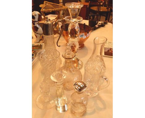 Collection of crystal including candle stick and decanters