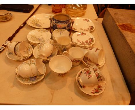 Two china teasets, Colclough Bell and a spode biscuit barrel