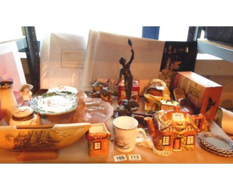 Shelf of assorted items including ceramics, glassware, figurines etc