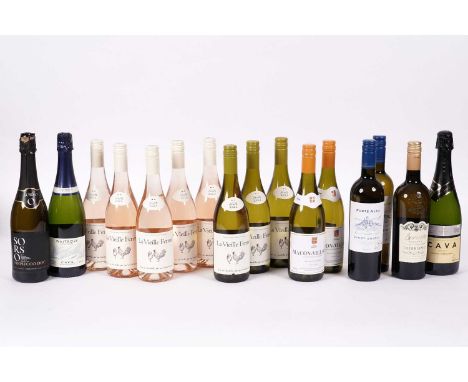 A selection of white wine, rosé and prosecco, including: Sorso Prosecco Doc, 75cl, 11%; Waitrose Cava Brut, 75cl, 11.5%; two 