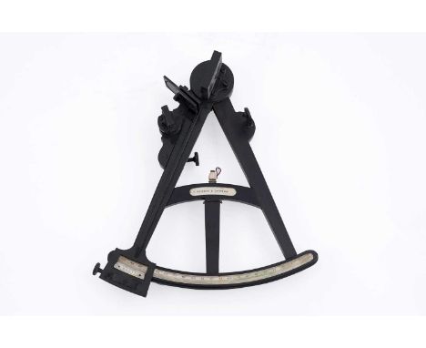  Hughes, London: a 19th Century ebony framed octant, with ivory inlaid, 30cms long.Ivory self decloration ref WL4G858W