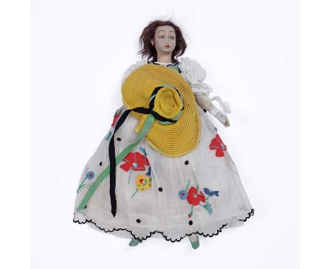 Lenci, Italian: a felt boudoir doll, 1930s, the felt pressed and painted swivel head with blue painted side-glancing eyes, br