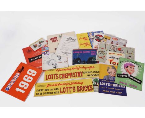A collection of predominantly 1950's and 1960's toy advertising ephemera, catalogues, and price lists, comprising: Rosebud Ma