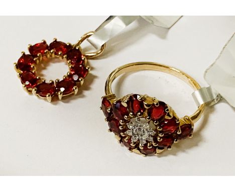 SONGEA RUBY &amp; DIAMOND 9CT GOLD RING SIZE N-O &amp; A SONGEA RUBY &amp; 9CT GOLD PENDANT