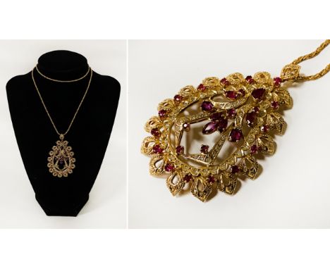 GOLD PENDANT SET WITH RUBY &amp; DIAMOND &amp; 18CT GOLD CHAIN - 27 GRAMS APPROX