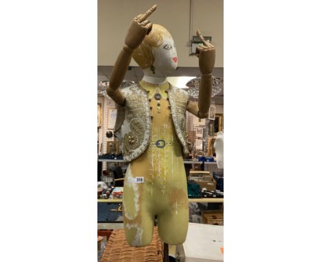 EARLY MANNEQUIN ON WHEELED STAND &amp; HIS ARTICULATED UPPER LIMBS