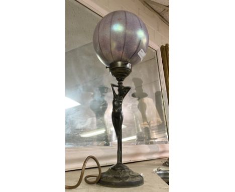 DECO STYLE SIGNED GIRL BALL LAMP