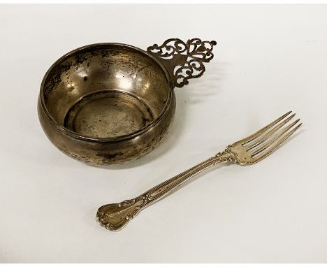 PORRINGER &amp; FORK - MARKED STERLING 150 GRAMS