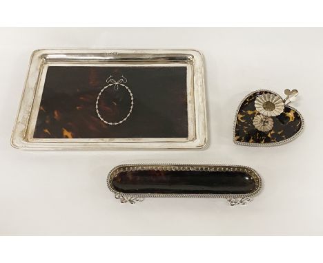 LORD &amp; LADY HARRIS ESTATE SALE SILVER CHAMBER STICK, ELONGATED PEN TRAY &amp; A LARGER TRAY
