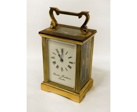 BRASS CARRIAGE CLOCK - CHARLES FRODSHAM - 24.5CMS (H) APPROX
