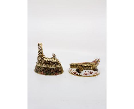 Two Royal Crown Derby paper weights. A Gold Signature Edition Crocodile with Certificate and a&nbsp; Zebra . Both first quali