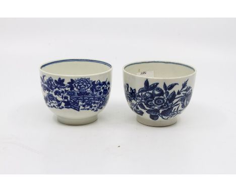 A Worcester slop bowl, ‘Fence’ pattern , diameter 9 cms, Height 7cms, Condition good, along with a ‘Three Flowers’ pattern sl
