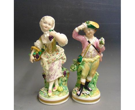 A pair of Derby figures of Spring and Autumn from the set of seasons, circa 1800-1825, red mark, 21cm high (2)  Condition: mi