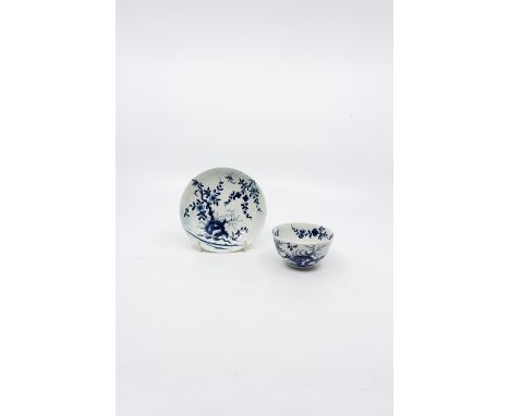 A Worcester Blue and White Tea bowl and saucer painted with the Prunus Root patternCirca 1775-80Size tea bowl 7.7 cm diam 4.8