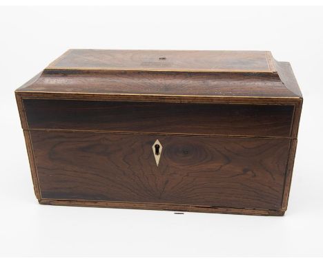 A large size sarcophagus design tea caddy with compartments for two boxes and mixing bowl (not present).  Prince of Wales fea