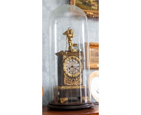 A 19th Century French mantel clock in the form of a plinth of rectangular section, silvered circular dial, eight day striking