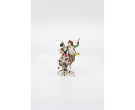 A Continental figure of a dancing couple. Circa late 19th century.Size 18cm. high. Condition; Gentleman - restoration through