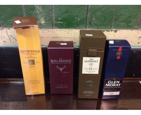 The Glenlivet 12 year old single malt whisky, in brown box, Glenmorangie Highland single malt Scotch whisky, 10 years old in 