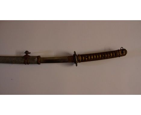 WW2 Imperial Japanese Army Officers Shin Gunto Sword. 68cm long blade. Signed tang with acceptance mark. Cloth bound rayskin 