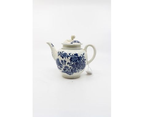 Worcester porcelain cannonball teapot, fence pattern with restored finial to lid. H. 16.5 cms