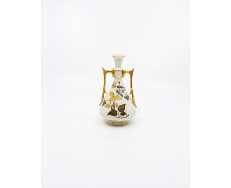 A Royal Worcester, ivory twin handled vase, imprint to base 1021 green back-stamp, Height 13 cms, two scratches and slight ru