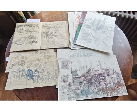 A sketch book and folio of primary sketches made during the Blitz in South East London, the sketch book titled ‘Flying bombs 