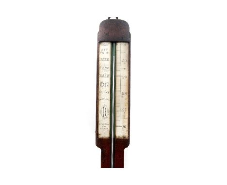 A 19th Century Casella of London Agricultural stick barometer, mahogany with a paper gauge, instructions pasted to the rear, 