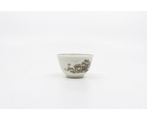 A Worcester Hancock printed small bowl with Farm scenes, circa 1790, 7 cm diameter approx, 3.5 cm high approX. Condition: goo