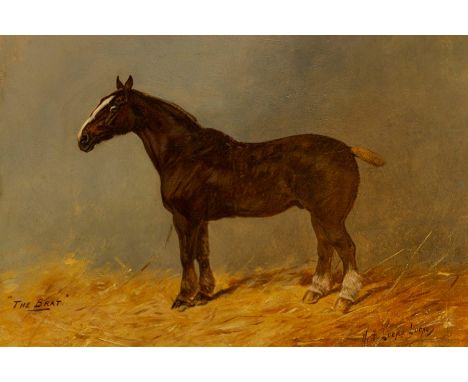 Henry Frederick Lucas Lucas (British, 1848-1943), 'The Brat' - a working horse in a stable, signed l.r. and inscribed, oil on
