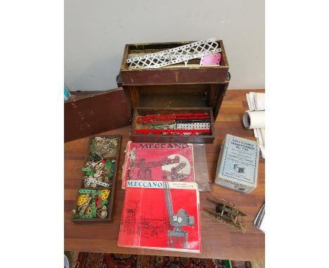 A collection of vintage Meccano within wooden chest to include a transformerLocation: 