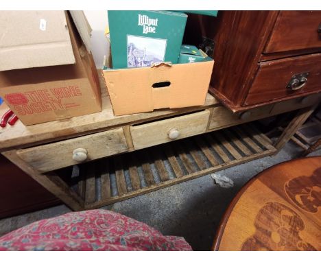 A Victorian/Edwardian pine dresser, the later top with later replaced cornice above two plate shelves, the pot shelf base wit