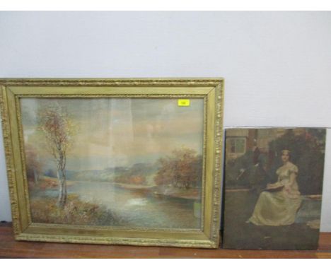 A Fisher - early 20th century 'The Dart near Totnes' watercolour, signed, 50cm x 66cm, framed and glazed, and Phil Price - po