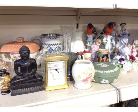 CHINA ORNAMENTS, FIGURE, CARRIAGE CLOCK ETC.  F4