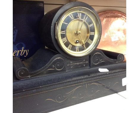 BLACK SLATE MANTEL CLOCK, L36CM. M4