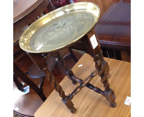 A SMALL BRASS TOP FOLDING TABLE H39CM DIAM27CM