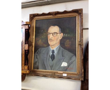 PORTRAIT OF A MAN OIL SIGNED LMM THOMAS 1952, 60x50CM
