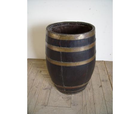 Brass coopered oak barrel stick stand (61cm high) 
