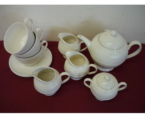 Wedgwood Windsor pattern Creamware part tea service including two giant cups & saucers, another cup, teapot, sugar bowl and t