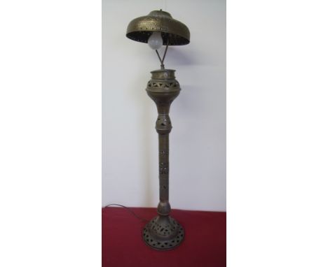 Unusual Eastern style brass lamp with pierced decoration 
