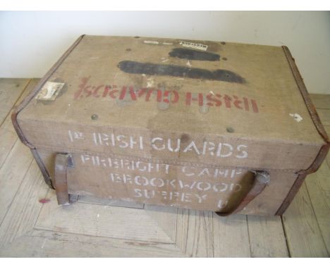 Vintage canvas and leather travelling trunk with heavy brass lock 