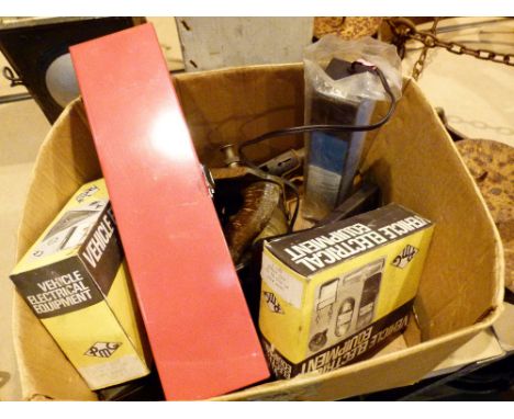 Box of mixed tools relating to cars 