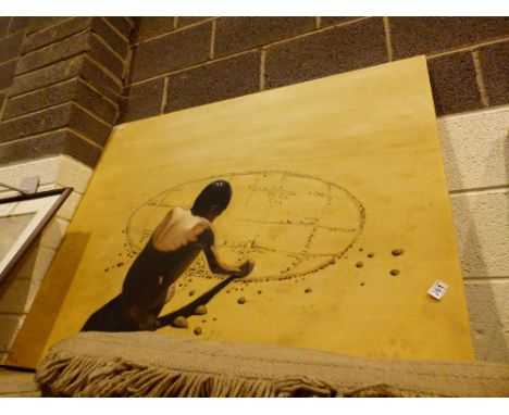 Large canvas of boy playing in sand 