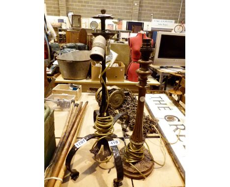 Two vintage style table lamps, lacking shades