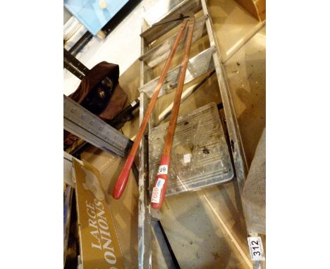 Collection of gardening tools and a set of aluminium steps