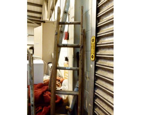 Pair of wooden extending step ladders 