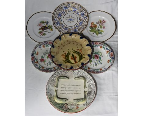 5 SPODE PLATES, WATCOMBE PLATE + AMIEUX FRERES SARDINE PLATE 
