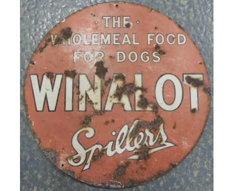 ENAMEL SIGN SPILLERS WINALOT CIRCULAR 26' DIAM  